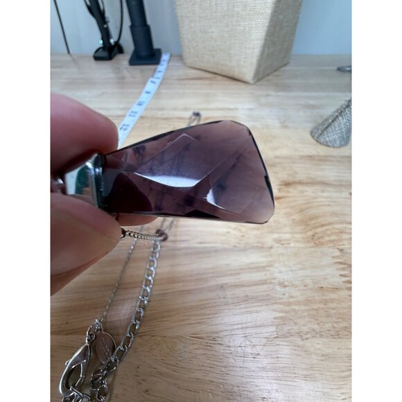 Chicos Long Silver-Tone Chain Necklace With Purple Glass Faceted Pendant - Picture 6 of 8